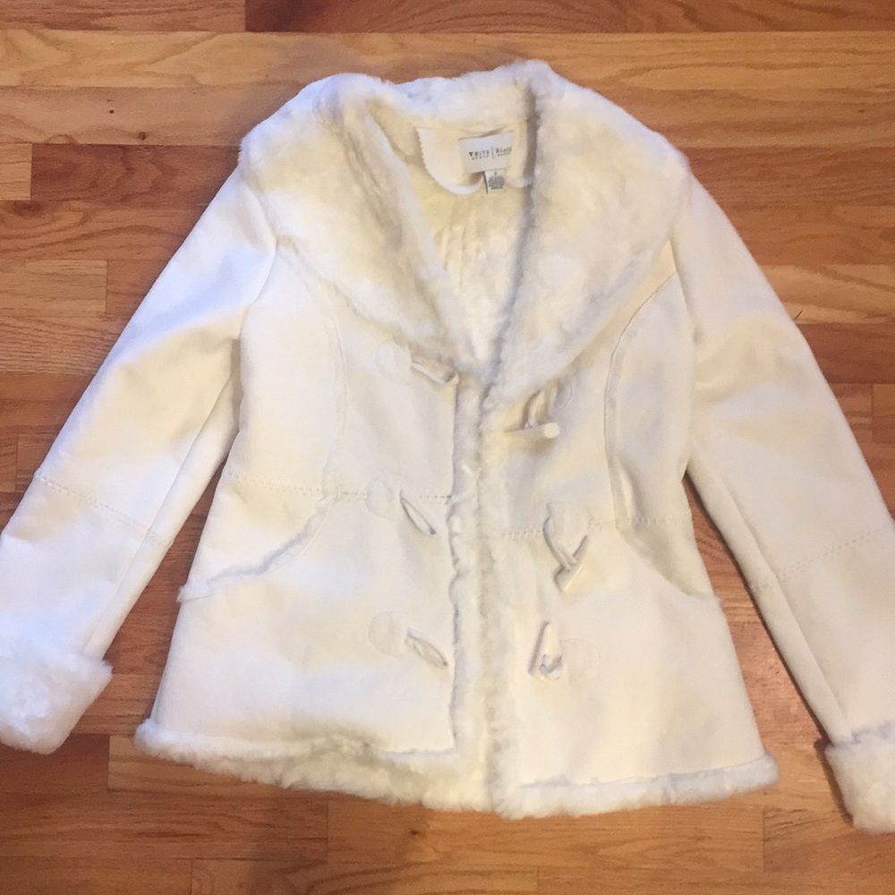 White House Black Market Faux Fur White Jacket